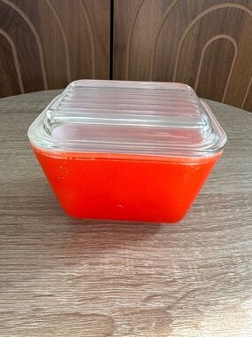 Vintage Pyrex Red Refrigerator Glass Storage Dish with Clear Lid